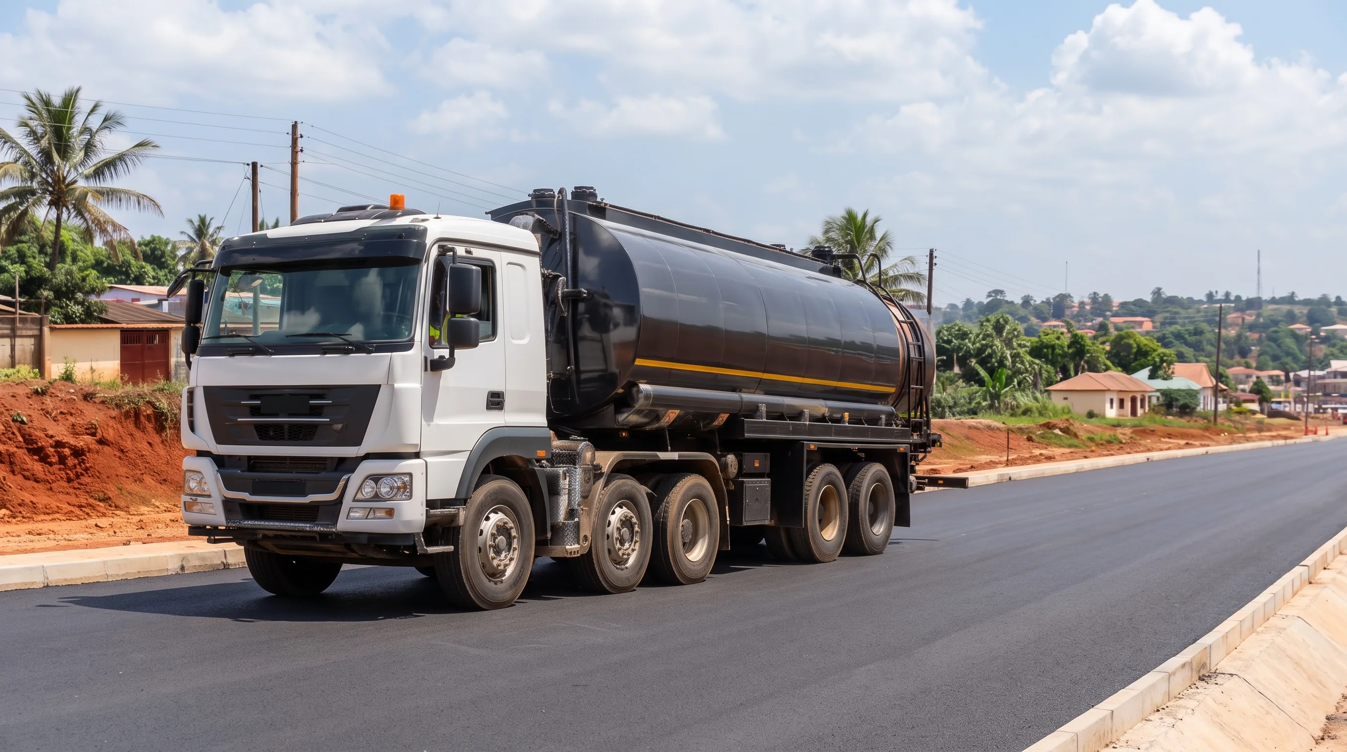 Road tanker and work route