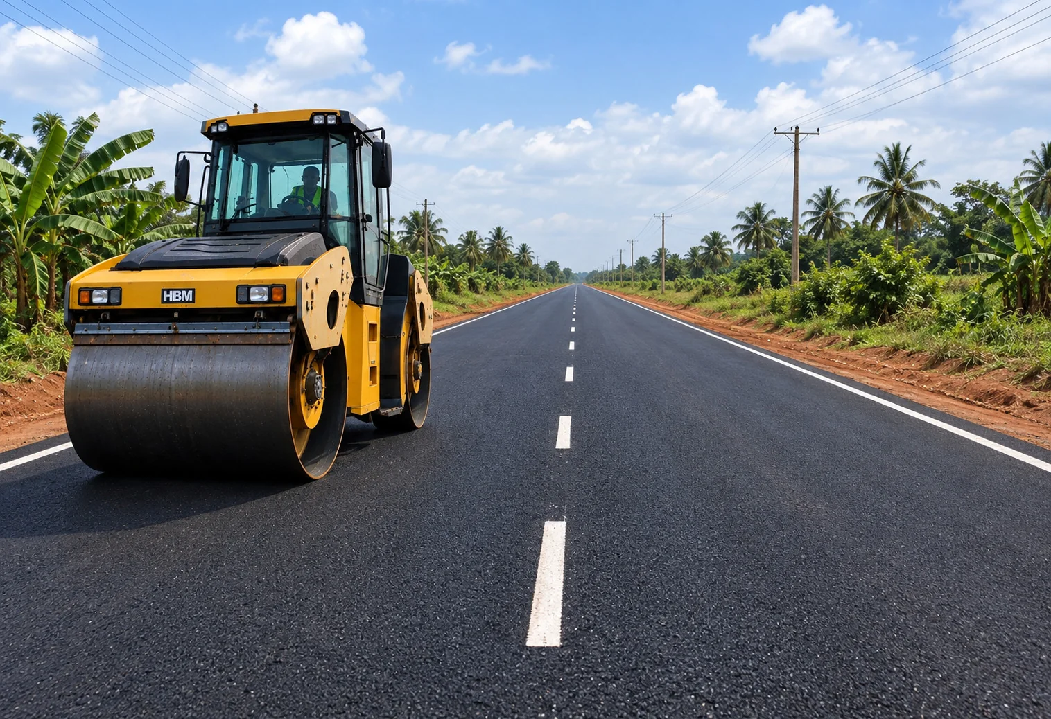 Road construction equipment on finished pavement